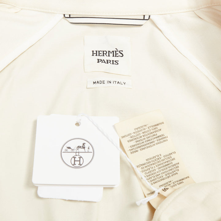HERMES 2010 Crude Cell  ivory heavy cotton smocked waist crop overshirt FR38 M