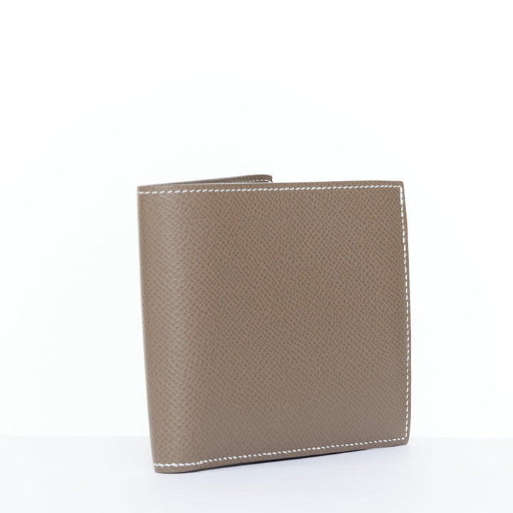 HERMES MC2 Copernic etoupe Epsom leather white contrast stitch bifold wallet PM