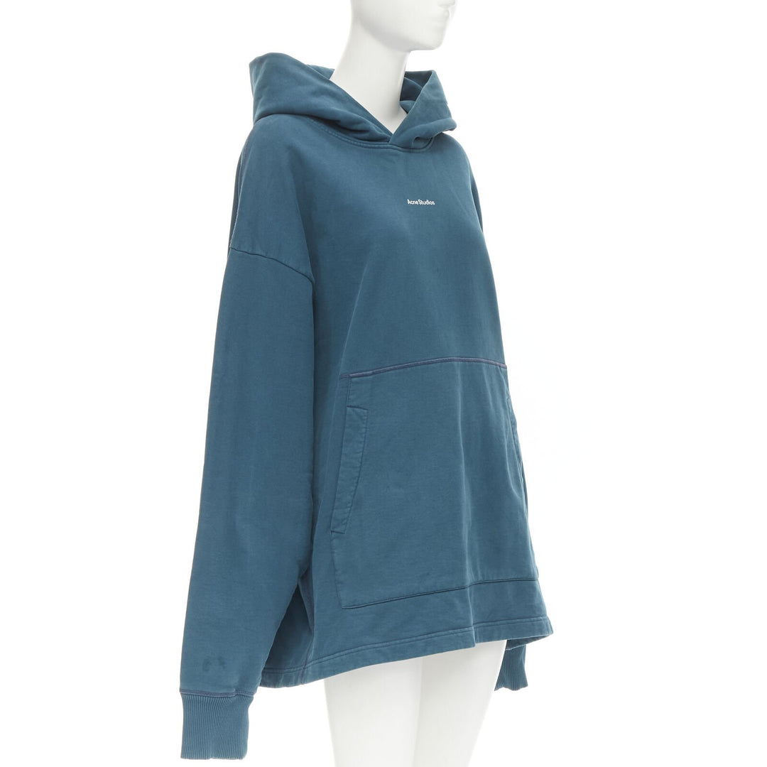 ACNE STUDIOS logo print washed cotton turquoise blue oversized hoodie M