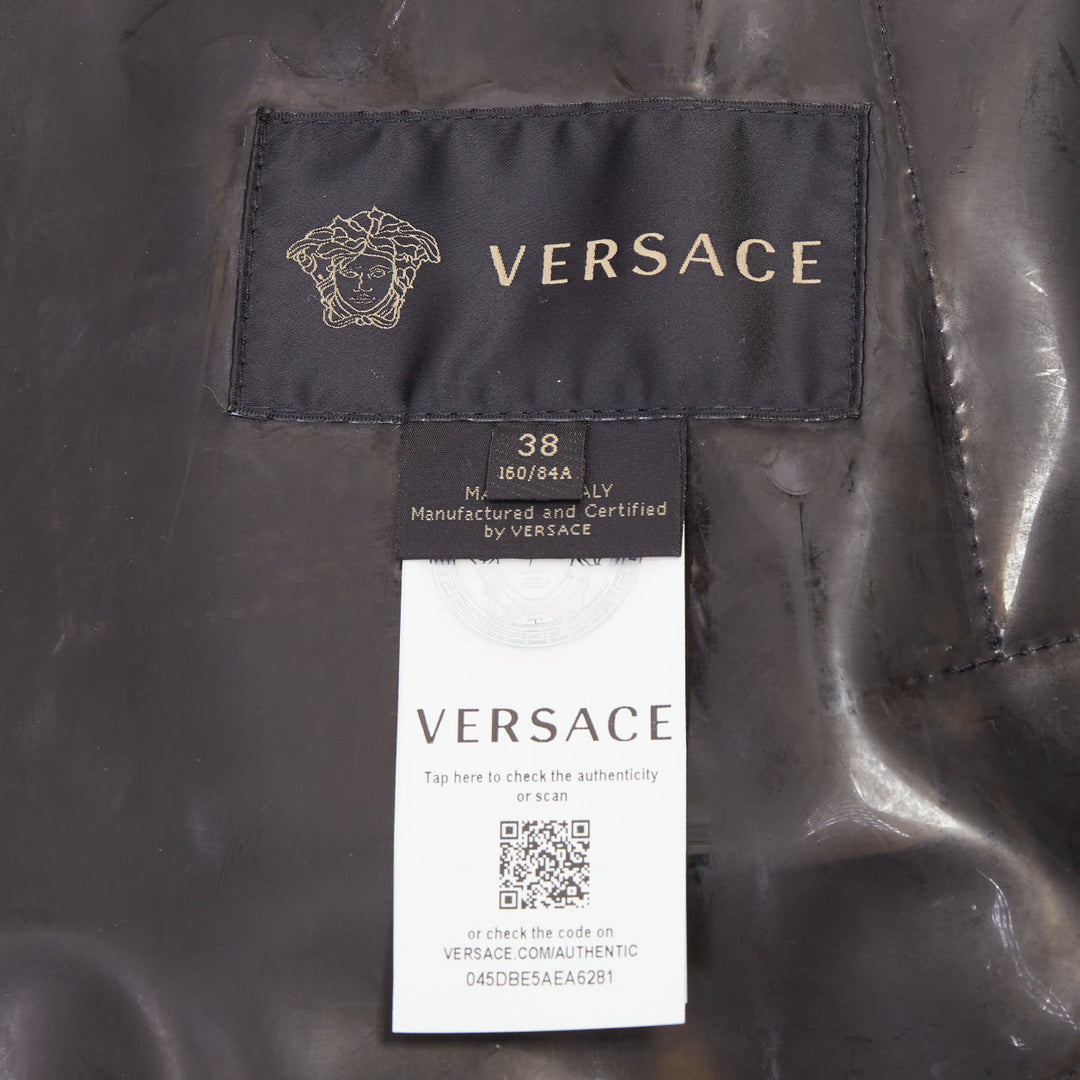 VERSACE 2019 black transparent latex pvc crystal single breasted coat EU38EU38