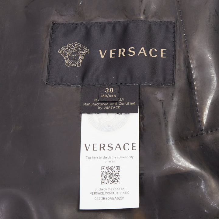 VERSACE 2019 black transparent latex pvc crystal single breasted coat EU38EU38