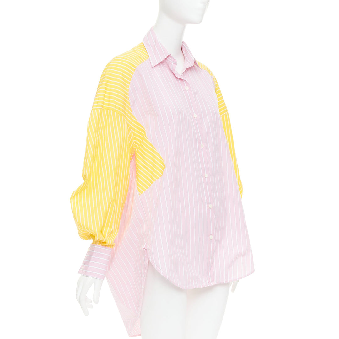 OLD CELINE Phoebe Philo pink yellow striped colorblocked button-up shirt FR36 S