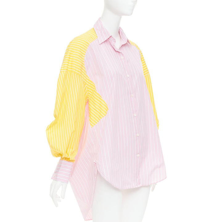 OLD CELINE Phoebe Philo pink yellow striped colorblocked button-up shirt FR36 S