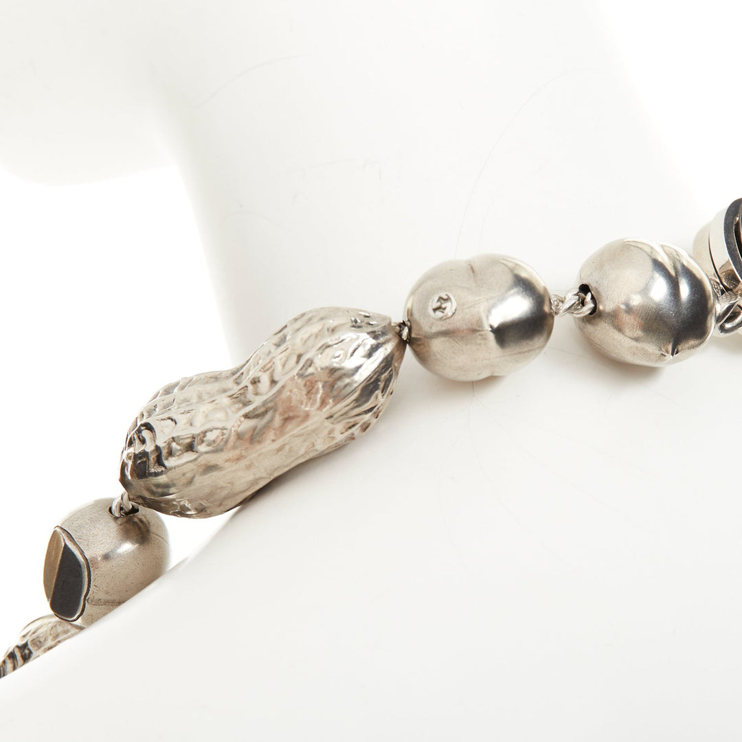 GUCCI Runway hazelnut peanut charm textured interlocking GG silver tone necklace