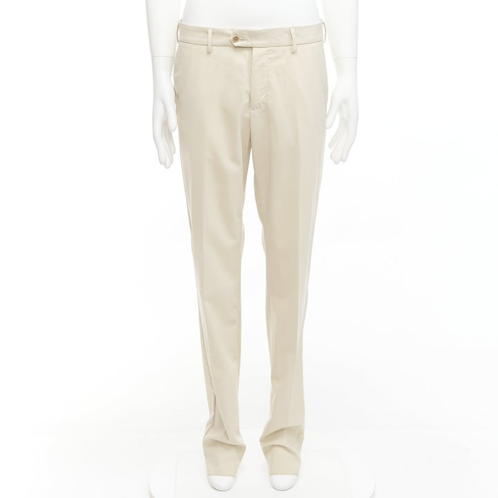 LA PERLA light beige virgin wool blend straight leg minimal classic pants M