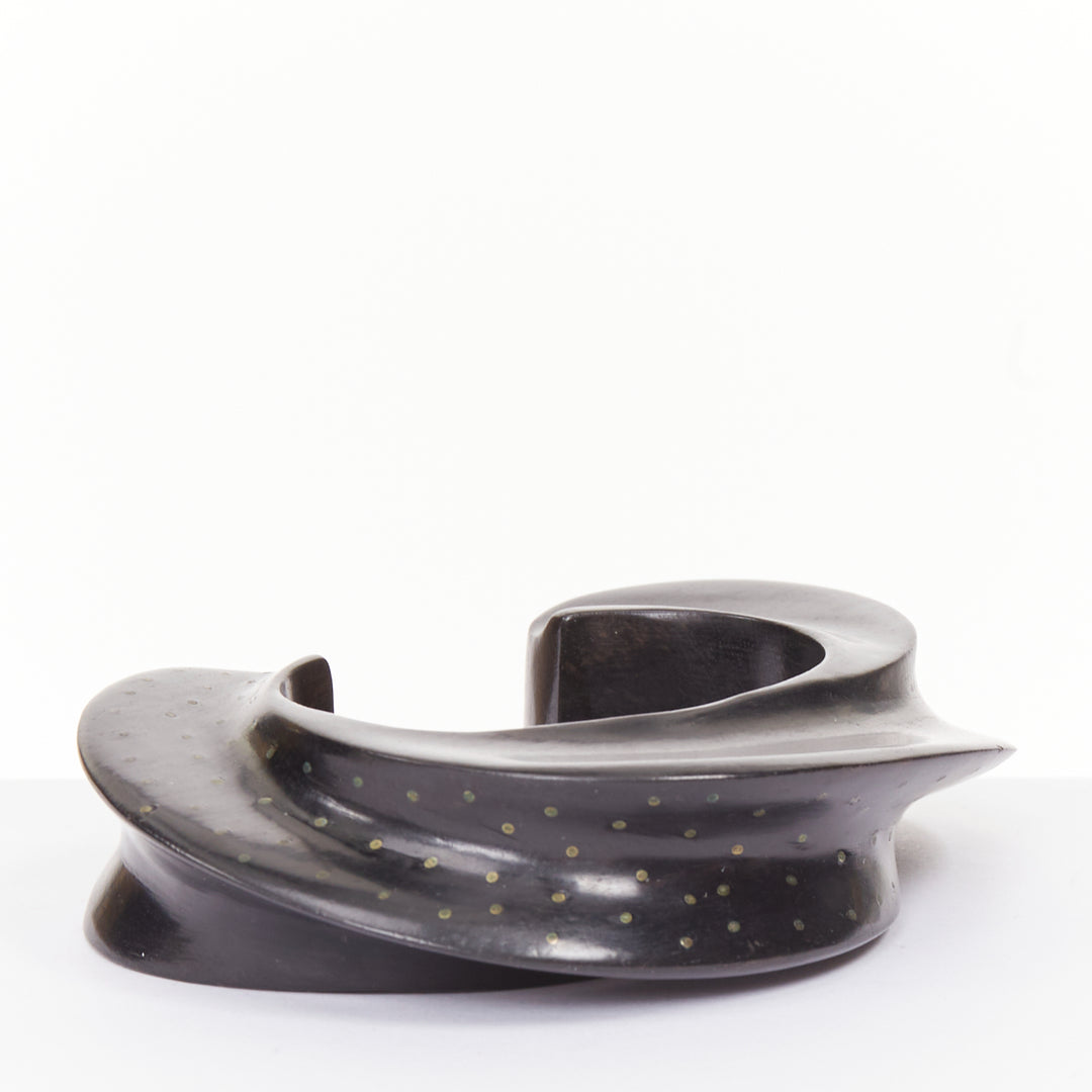 rare PATRICIA VON MUSULIN  Vintage 1990s Modernism ebony wood gold dot bangle