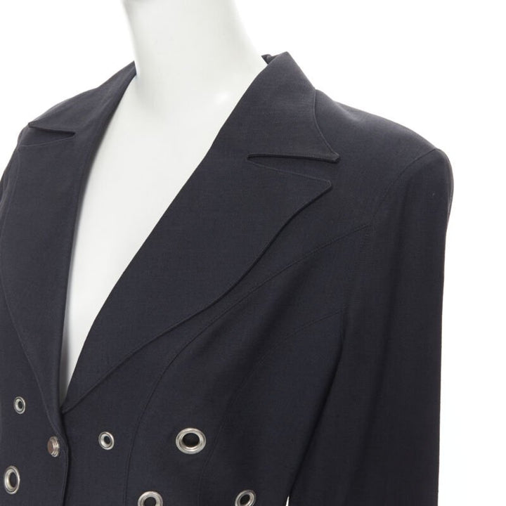 vintage THIERRY MUGLER Vampire collar grey grommet stud blazer jacket FR38