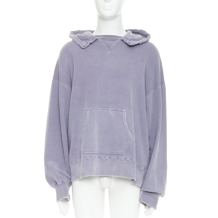 ANCELLM washed purple cotton distressed details pocketed hoodie Sz1 S