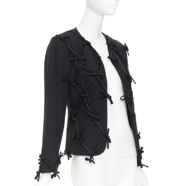 rare MOSCHINO 1990s Cheap Chic Vintage black ribbon bow lattice blazer IT36 XXS