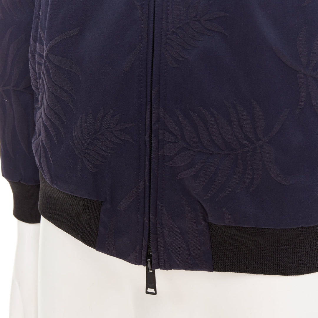 GIORGIO ARMANI navy water repellent Fern leaf jacquard bomber jacket IT46 S