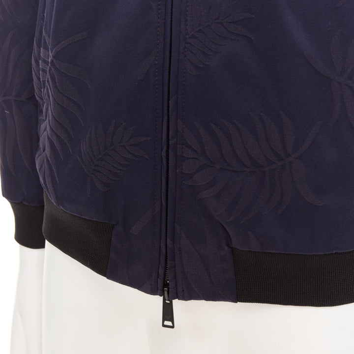GIORGIO ARMANI navy water repellent Fern leaf jacquard bomber jacket IT46 S
