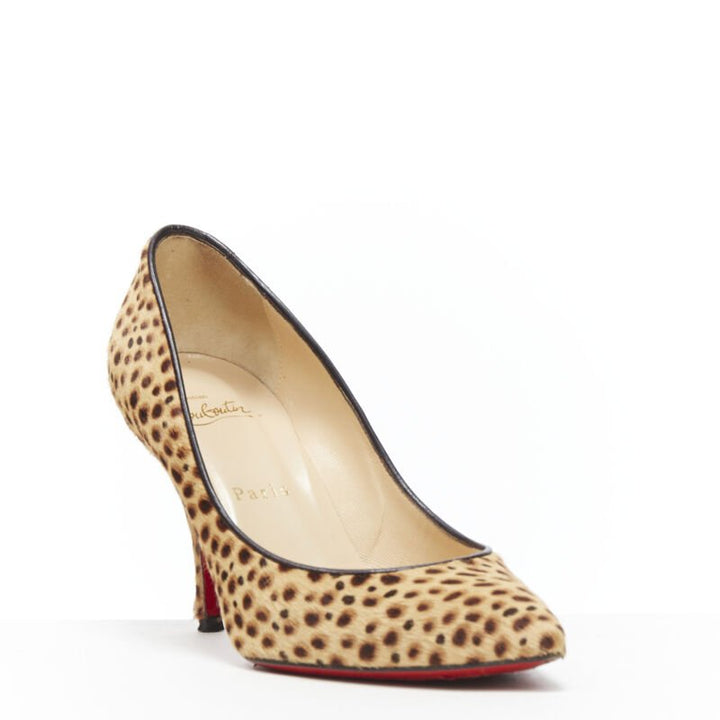 CHRISTIAN LOUBOUTIN brown cheetah spot print calf hair point toe pump EU36