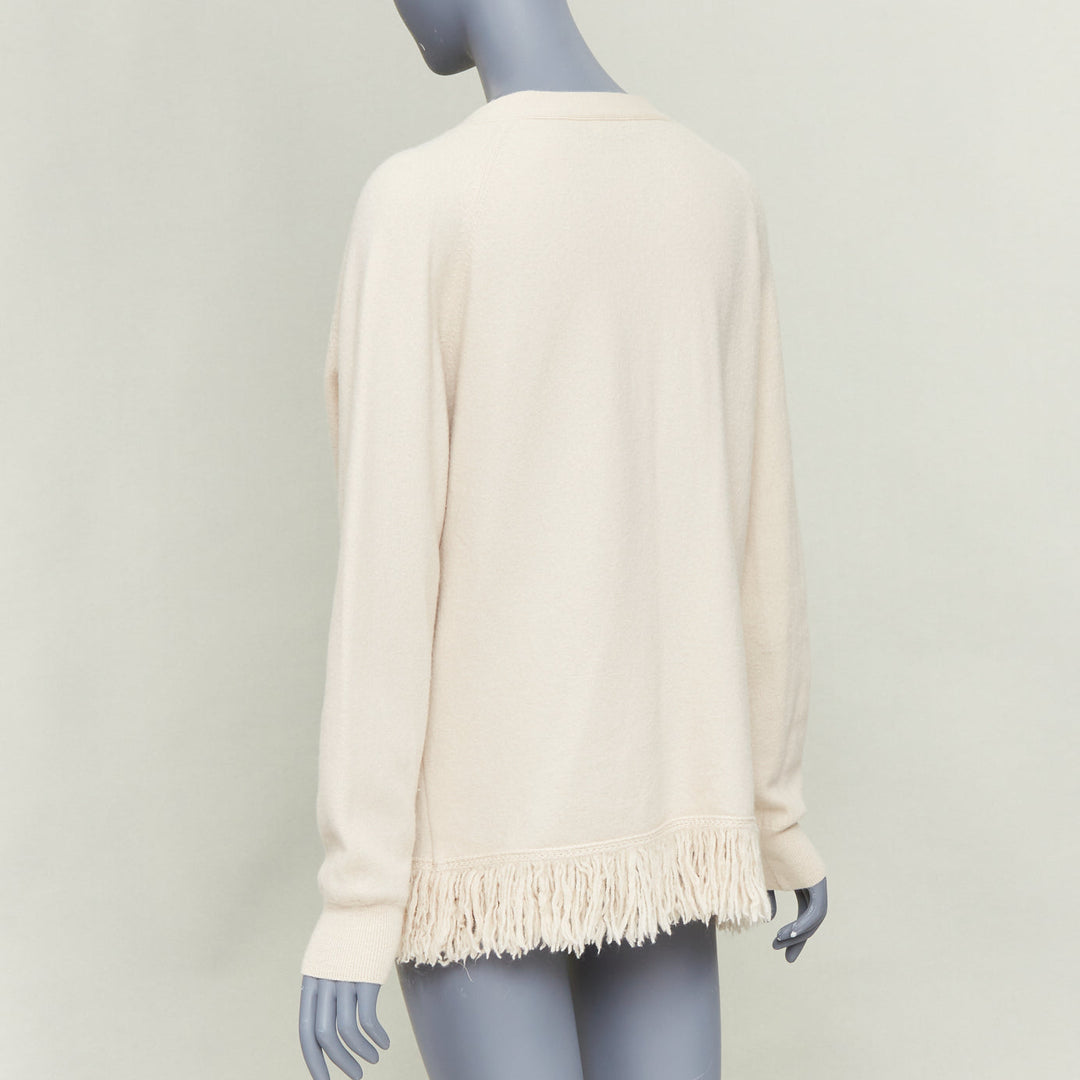 DRIES VAN NOTEN oversized fringe trim woolen button front cardigan sweater  L