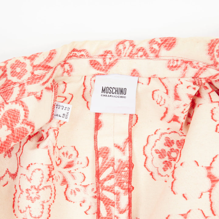 MOSCHINO Cheap and Chic beige red floral tapestry jacquard button coat IT46 XL