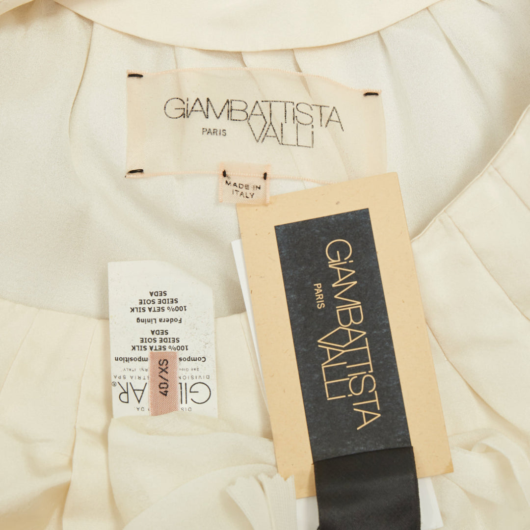 GIAMBATTISTA VALLI Bridal ruffle trim layered sleeve ivory shift dress IT40 XXS