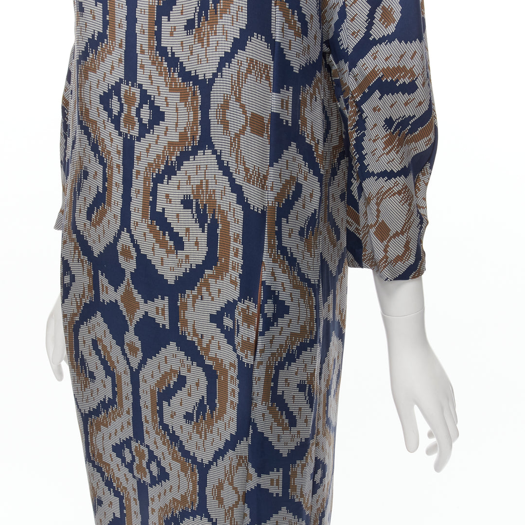 BY MALENE BIRGER blue grey ethnic round crew neck midi dress FR36 S