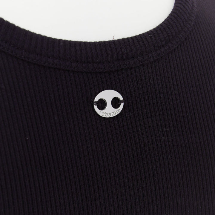 RABANNE silver black single grommet eyelet crew neck organic cotton tank top XS