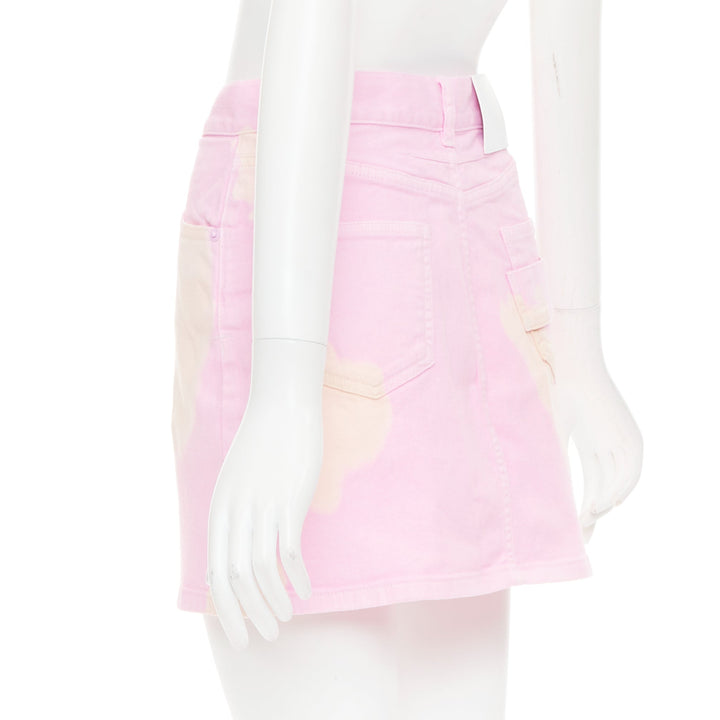 GIVENCHY pink cream bleach patchy dye cotton denim short skirt FR36 S