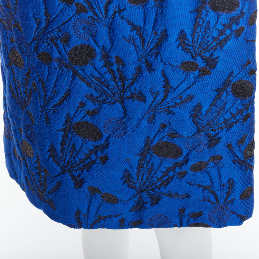 OSCAR DE LA RENTA blue black lurex floral cloque midi dress US0 XS
