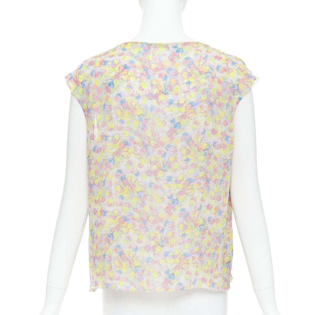 CHANEL 2011 100% silk Vintage circle pastel CC logo ruffle blouse FR42 XL