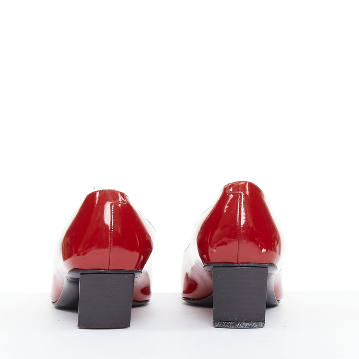 ROGER VIVIER Belle Vivier red patent leather square buckles heel pumps EU36.5