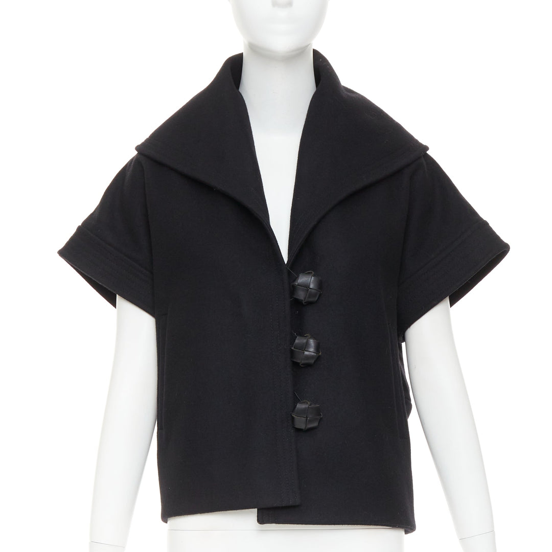 STELLA MCCARTNEY 2005 black wool cashmere wide collar woven buttons coat IT40 S