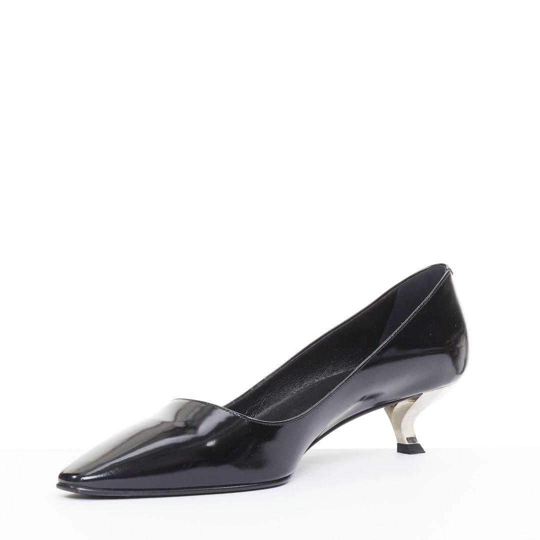 ROGER VIVIER Virgule black patent leather kitten comma heel almond pumps EU38.5