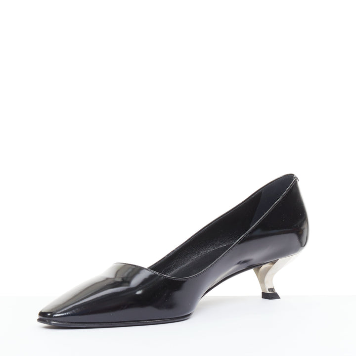ROGER VIVIER Virgule black patent leather kitten comma heel almond pumps EU38.5