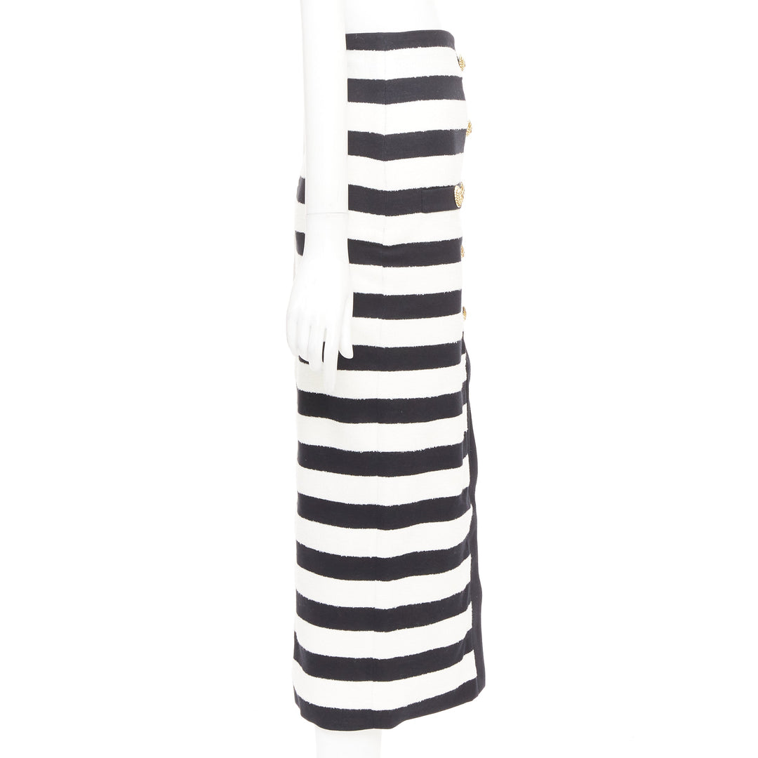 BALMAIN 2024 stripe two tone lion button front high waist knit  skirt FR34 XS