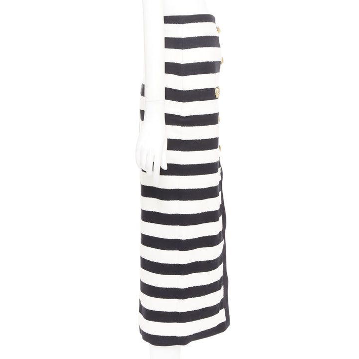 BALMAIN 2024 stripe two tone lion button front high waist knit  skirt FR34 XS