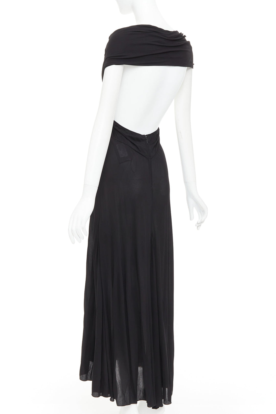 SAINT LAURENT 2022 black cut out gathered off shoulder open back dress FR38 S