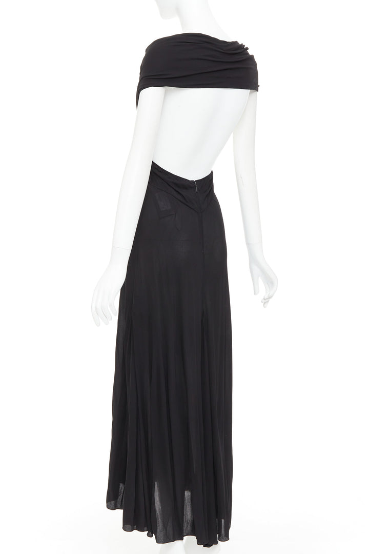 SAINT LAURENT 2022 black cut out gathered off shoulder open back dress FR38 S