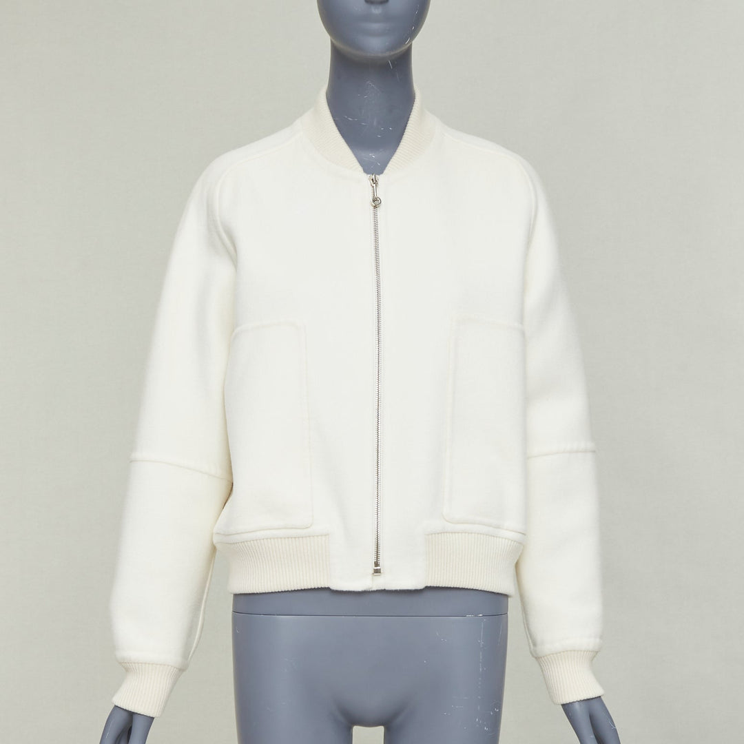HERMES double faced 100% cashmere leather applique back bomber jacket FR38 M