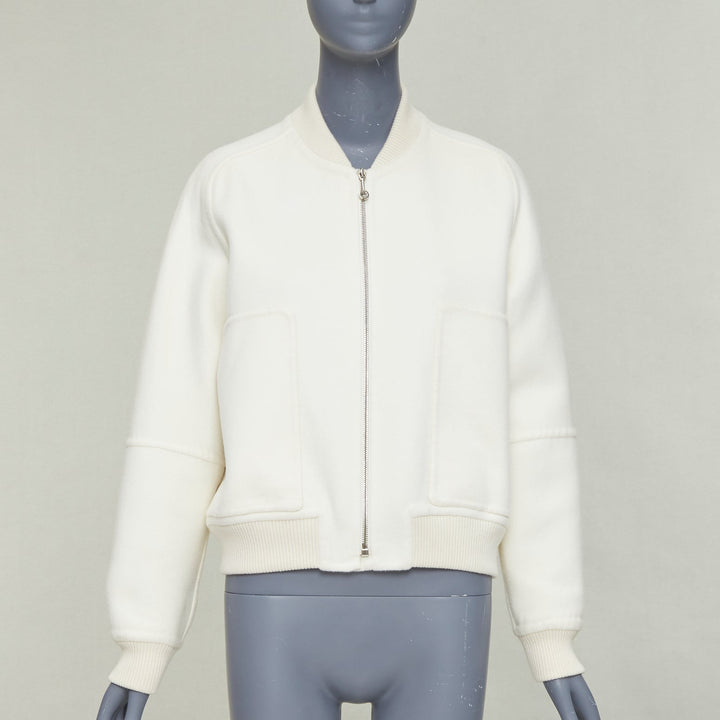 HERMES double faced 100% cashmere leather applique back bomber jacket FR38 M