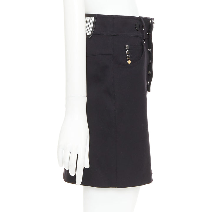 ALEXANDER WANG black virgin wool mirrored silver snap buttons skirt US2 S
