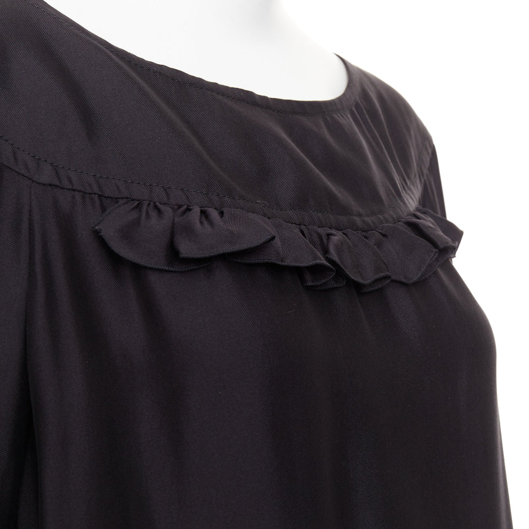 STELLA MCCARTNEY 2007 black silk ruffle trim puff sleeve baby doll dress IT40 S