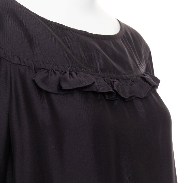 STELLA MCCARTNEY 2007 black silk ruffle trim puff sleeve baby doll dress IT40 S
