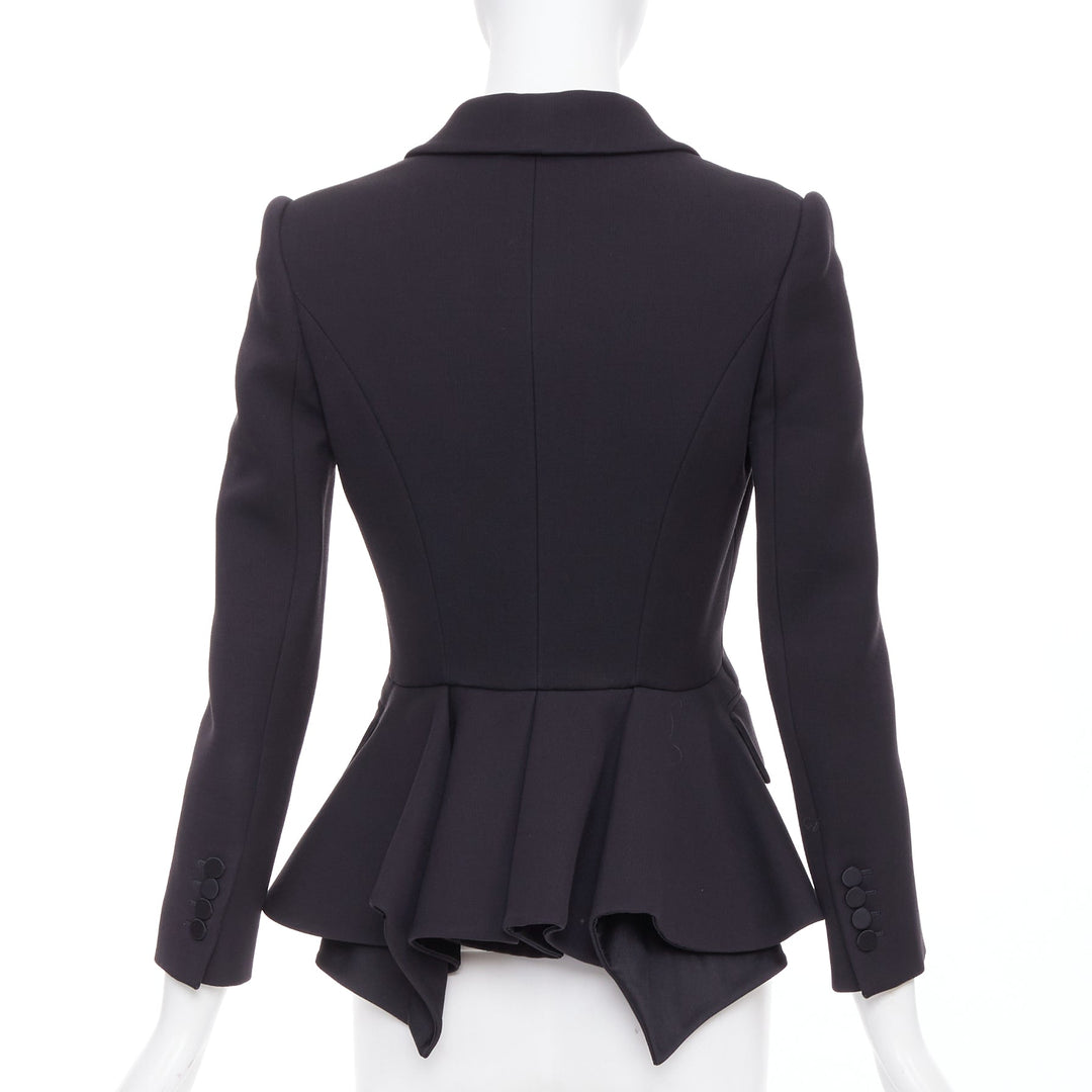 ALEXANDER MCQUEEN 2016 black wool silk sculpted peplum blazer jacket IT38 XS