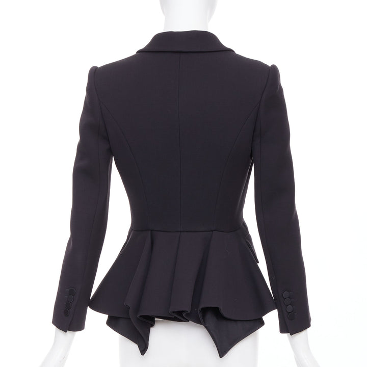 ALEXANDER MCQUEEN 2016 black wool silk sculpted peplum blazer jacket IT38 XS