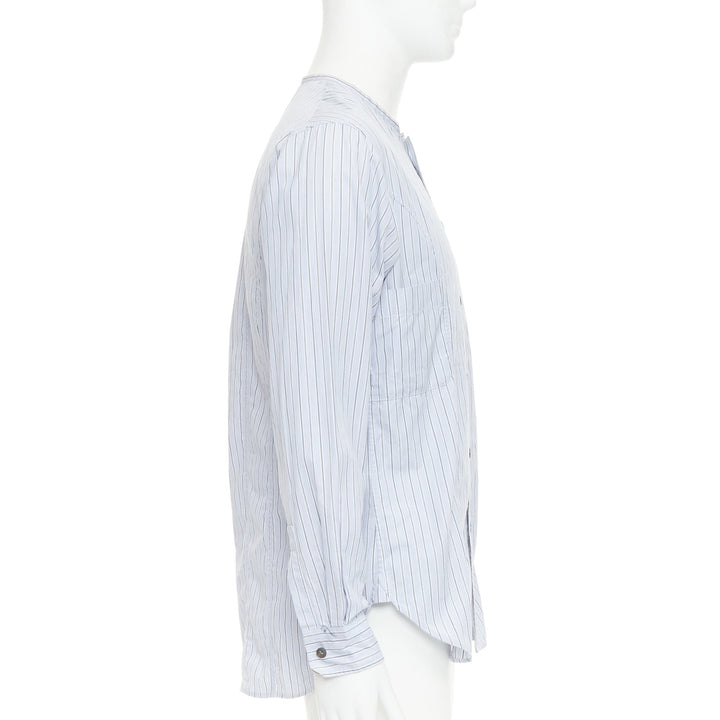 YOHJI YAMAMOTO HOMME light blue grey striped collarless button up shirt JP2 M