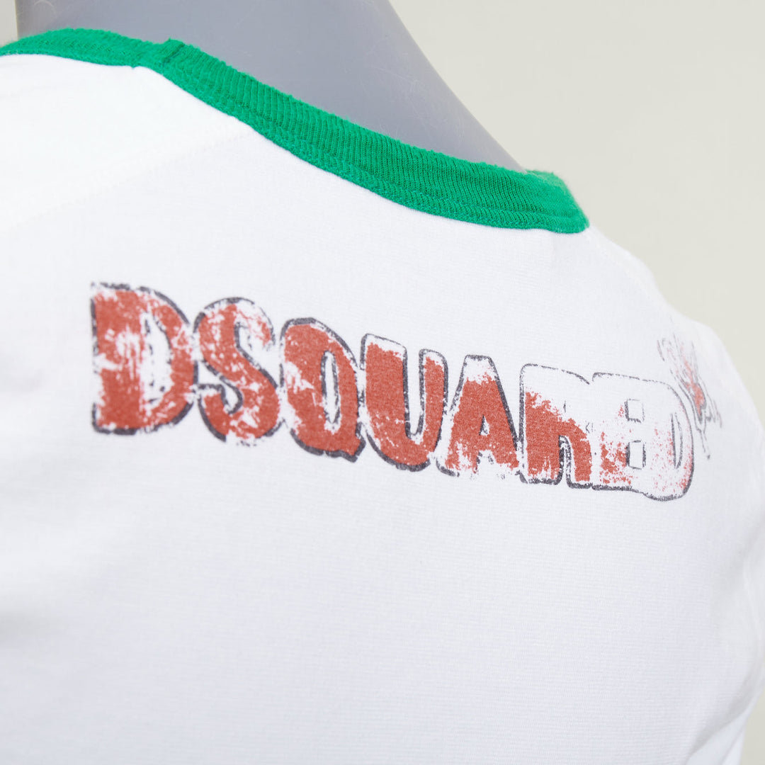 DSQUARED2 2003 white green trim Bambi profane pink crystal ringer tshirt M