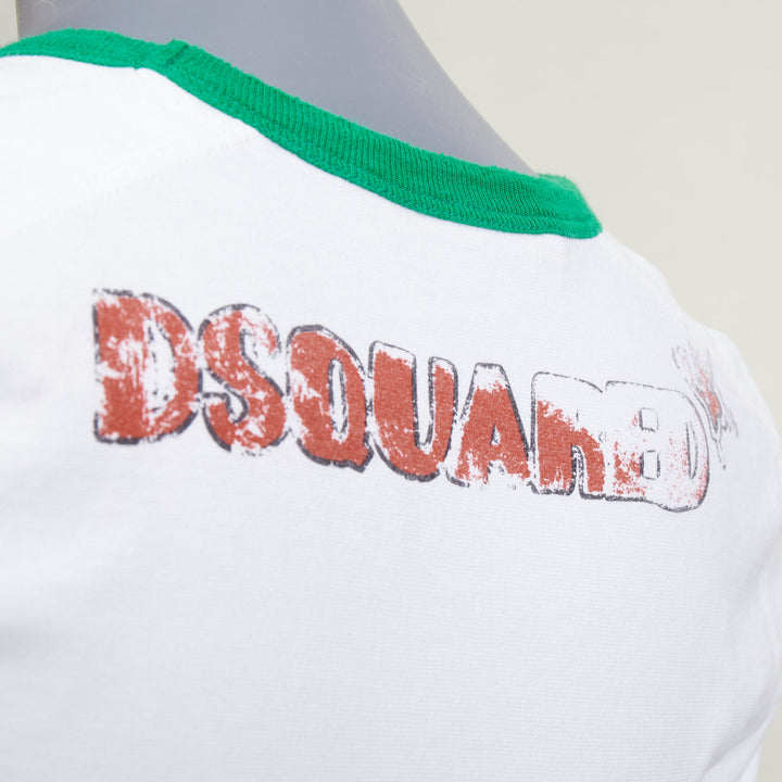 DSQUARED2 2003 white green trim Bambi profane pink crystal ringer tshirt M