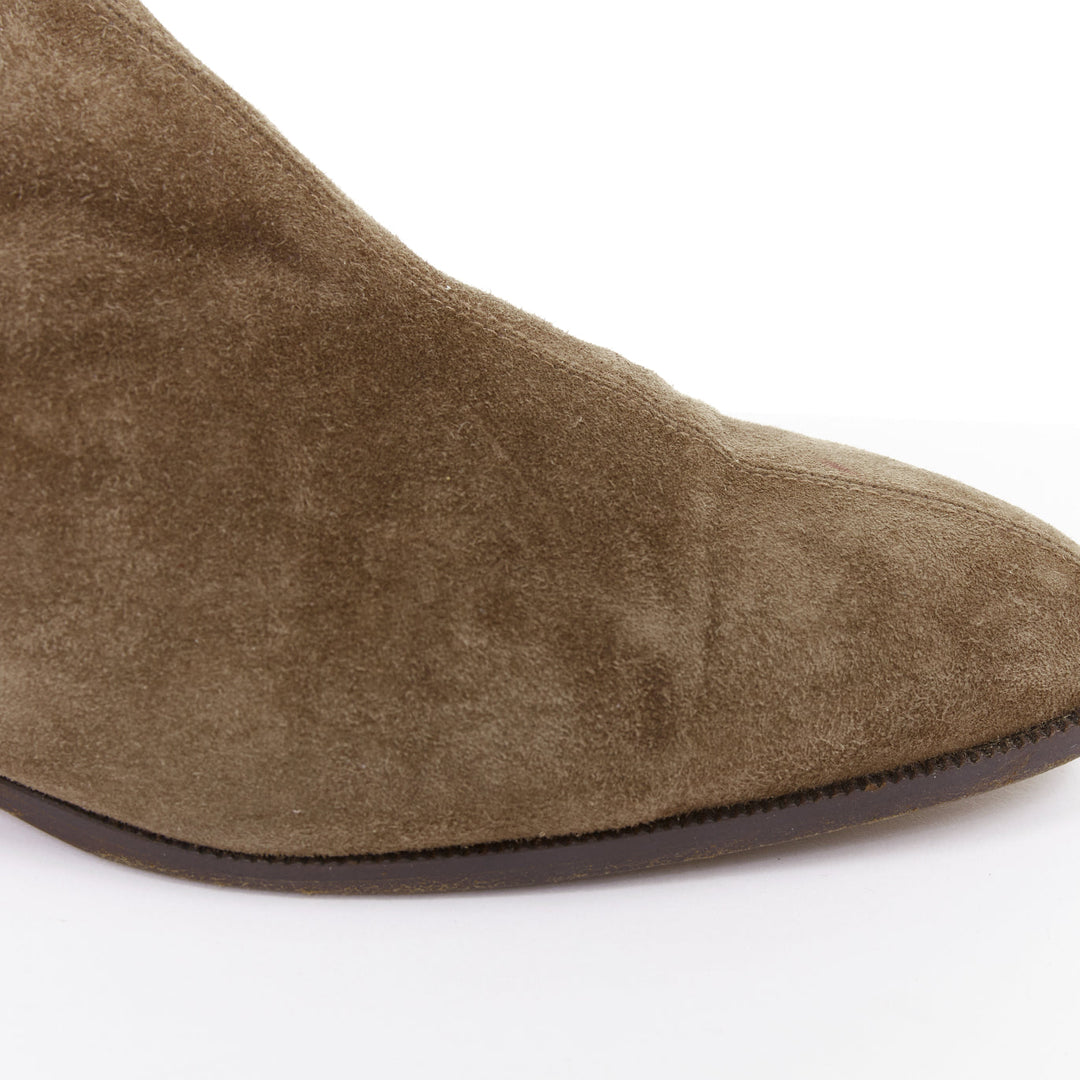 HERMES brown suede gold Kelly toggle hardware point toe ankle boots EU37.5