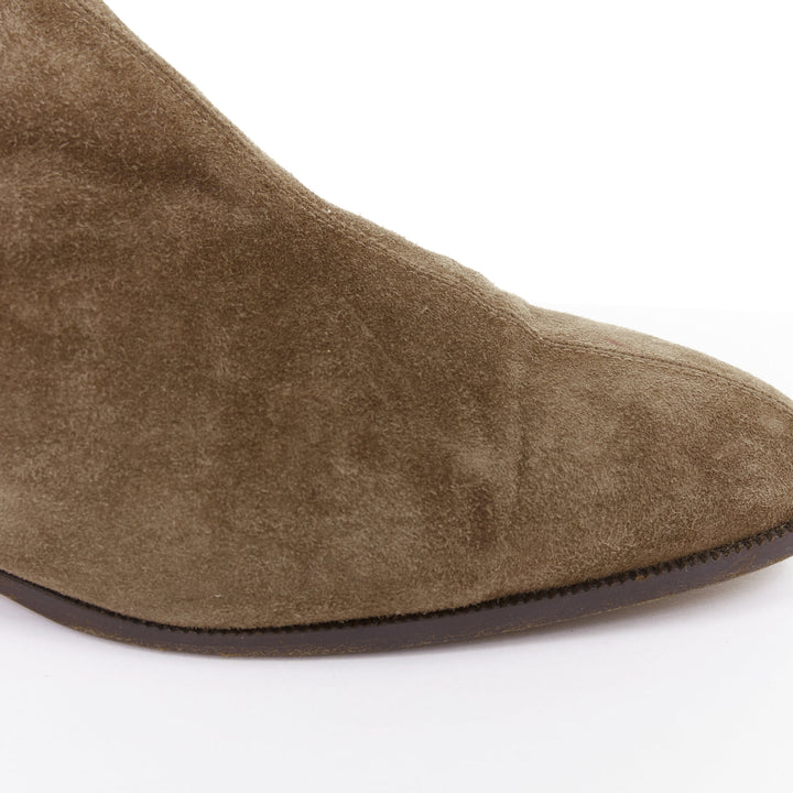 HERMES brown suede gold Kelly toggle hardware point toe ankle boots EU37.5