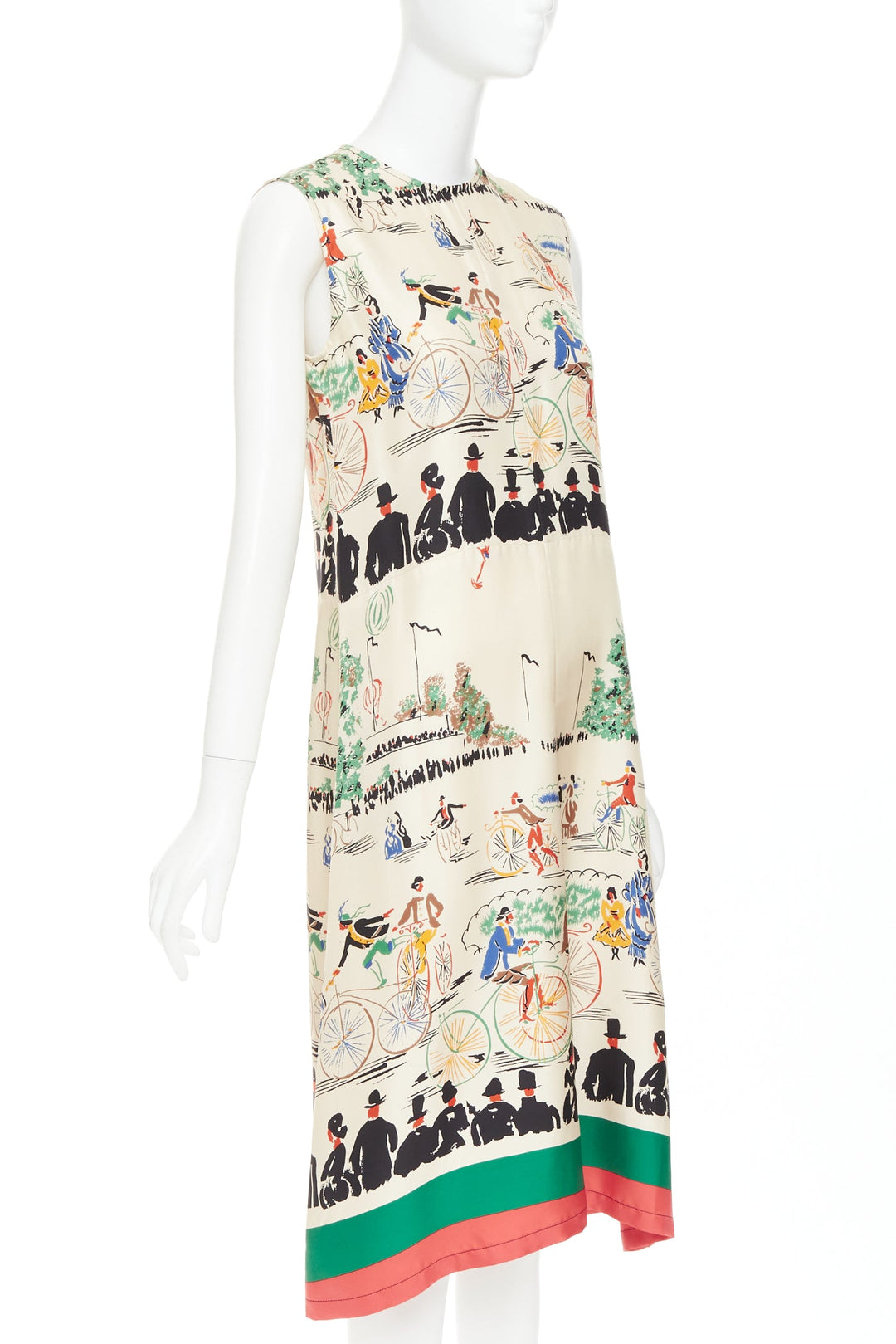 rare CELINE Phoebe Philo cream multicolor mulberry silk cyclist dress FR38 M