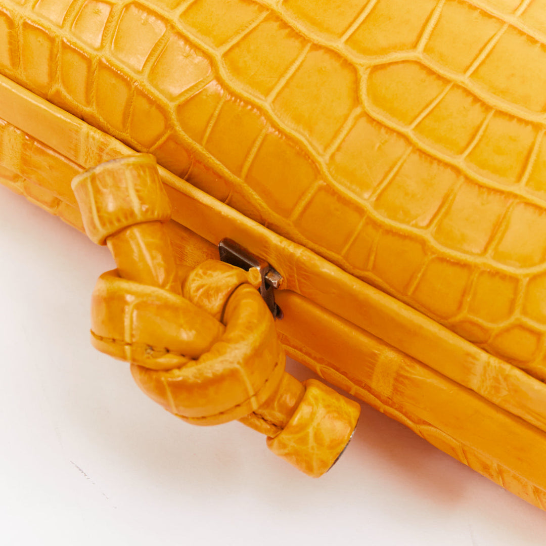 BOTTEGA VENETA Pochette Knot yellow exotic leather minaudiere box clutch bag