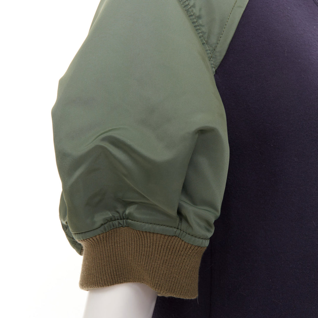 SACAI 2022 navy green sponge sweat MA-1 bomber sleeve sweater dress JP3 L