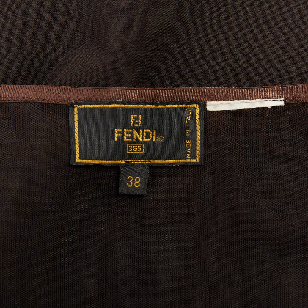 FENDI Vintage brown minimalist mid rise straight knee pencil skirt IT38 XS
