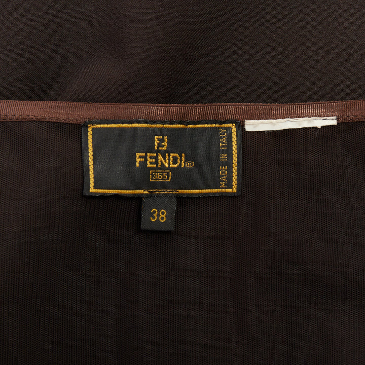 FENDI Vintage brown minimalist mid rise straight knee pencil skirt IT38 XS