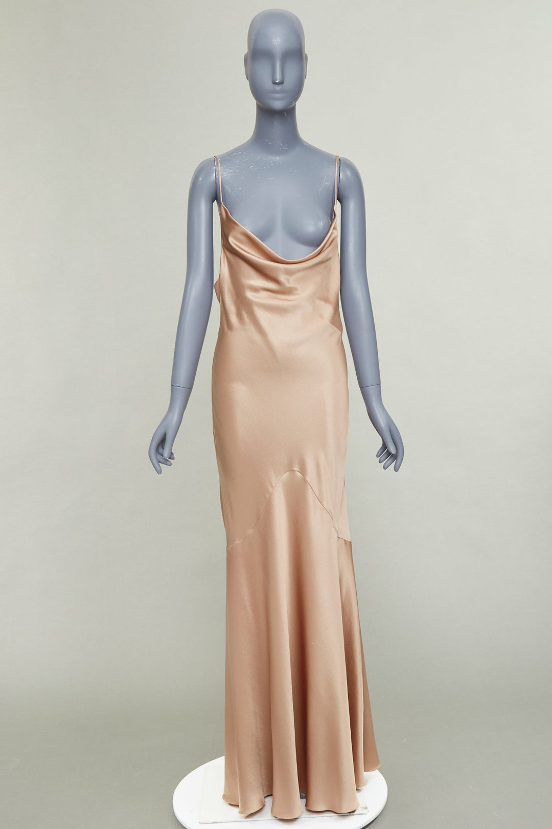 SAINT LAURENT 2023 rose bronze silk satin draped cowl slip dress gown FR40 L